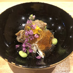 天ぷら たけうち - つぶ貝 渡り蟹 焼き茄子の旨出汁ジュレ
