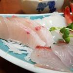 旅館 みずしま - 刺身　左がはまち・右が鯵