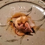 焼き鳥 とりら - むね（昆布〆）の上に肝。