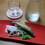 旬味創作 はしをね - お通しと豊盃 2018.10月