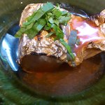 宝塚 しば田 - 太刀魚の塩焼きにトマトの餡掛けと、バジル2011.9月