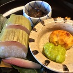 虎屋 壺中庵 - ボウゼの棒寿司/香茸辛子酢味噌和え/栗と銀杏