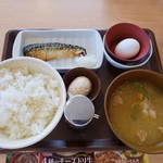 Sukiya - たまかけ朝食定食 ライス大盛り カレー豚汁変更
