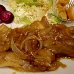 Kurouma Densetsu - 日替わりランチの豚の生姜焼きのアップ