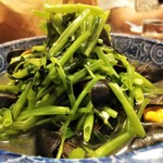 空心菜とムール貝の炒め