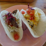 ソルトウォーターテーブル - タコス（海老のフリット＆牛ハラミのカットステーキ）