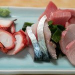 魚がし寿司 - 2018.10 おまかせ刺し盛り（値段不明）酢だこ、生サバ、中とろ、かんぱち