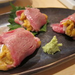 ふく田 - うに牛肉巻き