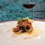 齋華 - 四川風蒸し蚫、肝和えそば