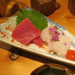 器楽亭 - お造り：鮪の大トロ 鱧の焼き霜2