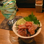 ふた夜の月 - 真鯛のわたあえ。濃厚な塩味で日本酒が進む一品。福島の人は塩辛いのが好き？やはり日本酒文化なのかな