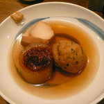 ふた夜の月 - 最後は正統派のおでん、大根・里芋・がんもどきでシメ！いいお店でした