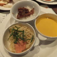 リラッサ - 豚丼　クリーム明太パスタ　かぼちゃの冷製スープ