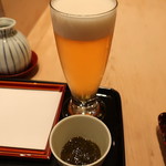 てんぷら 近藤 - 生ビール＆お通し（もずく）