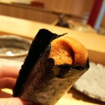 天ぷら たけうち - 北海道産馬糞雲丹、いくら醤油漬け、本鮪の手巻き