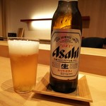 天ぷら たけうち - 先ずはASAHIの小瓶でスタート