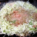 ふく福 - 明太もちチーズベビースターもんじゃ作成中！
