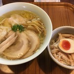 らーめん 三福 - えびワンタン麺 塩800えん  鶏塩めし ミニ150えん