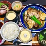 潮家 - ☆鯛のあら炊き御膳♪(1500円税込)①あら炊き②刺身③ご飯④お吸い物⑤魚南蛮漬け⑥茶碗蒸し⑦お新香⑧プリン