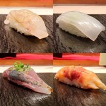 すし処 勘九郎 - 平目、白イカ、鯵、赤貝