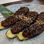 旬魚菜 しら川 - 秋茄子の鶏味噌焼