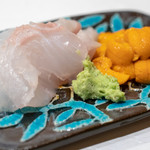 うを徳 - 2018.10 お造り（淡路マツカワガレイ2.8kgエンガワ付き、根室バフンウニ）