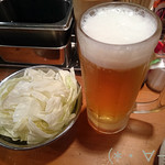 kushikatsuyafumikatsu - お通し(200円)&ビール(500円)