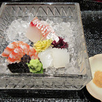 大文字屋　龍田川 - 4品目.明石天然鯛 車海老 剣先烏賊(かぼちゃのケン/昆布醤油/えび塩で)