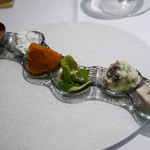 Vv.lab - 2018/7/22  ラタトゥイユ、ザジキ、甘長唐辛子とシラスのソテー、栗カボチャのアラビアータソース煮、ポテトサラダ、里芋のテリーヌ