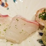 馳走 啐啄一十  - ⑦真鯛(3日寝かせ)
      爽やかな甘みと旨みを感じます。
      
      ⑧鮟肝(北海道小樽産)
      滑らかでクリーミー、コクがあり美味しい(嬉)