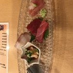 新橋 かま田 - 刺し盛り。白子ポン酢！濃くて甘かった！