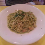 リストランテ ラ チャウ - 小海老とバジルペーストのクリームスパゲティの大盛りでございます（2011.09）