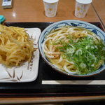 丸亀製麺 - かけうどん大、３９０円」と「野菜かき揚げ、１３０円