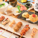 Sumibiyakitori Shige - 忘年会にオススメ！名物うなじ串をはじめとする極上焼鳥と串揚げ全8本と鶏刺しなど全14品　飲放付　焼鳥コース　4500円～