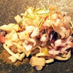かわ村 - パスタ・タリオリーニ、車海老、ミル貝、タコ、焼き蓮根