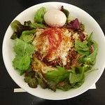 麺や 結 - カレー担々まぜそば（追い飯付）+大盛り…税込850円+100円=950円