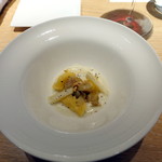 マンサルヴァ - ランチA 1皿目のパスタ アニョロッティ、ゴルゴンゾーラ、サツマイモ、アンディーヴ、洋梨