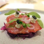 マンサルヴァ - ランチA 前菜 鹿児島産芭蕉カジキのマリネ、紫キャベツ、サワークリーム