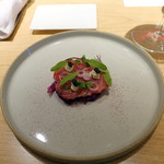 マンサルヴァ - ランチA 前菜 鹿児島産芭蕉カジキのマリネ、紫キャベツ、サワークリーム