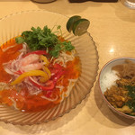 饗 くろ喜 - トムヤムクンみたいな冷やしそば 〜バジルチキンカレー飯付〜（1,300円）※限定 2018.10