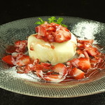 Handmade cream cheese ice cream Daifuku with shaved strawberries