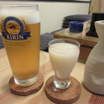 ふみや - キリン生ビール中550円、にごり酒一合400円