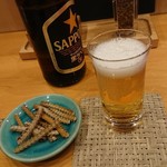 鰻 にしはら - ビールと骨で待ち呑み…(゜ロ゜)