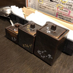 チカサカバ - 卓上の塩とポン酢とソース♪