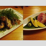 泡波と島の味 はてるま - 島で採れた魚の長命草和え、お刺し身（まぐろ）