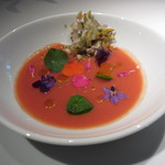 レフェルヴェソンス - 北海道十津川町のトマトのスープと蝦夷アワビ、セロリと花たち