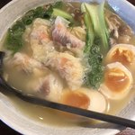 らぁめんお～や - 梅じそ入り海老ワンタン麺➕キズたま