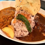 三代目カレー舎、NANDI。 - ダブルカレー（キーマ／激辛黒カレー）