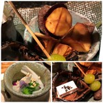 大どころ - ＊揚げ栗・・秋です。 ＊あらのほぐし身とチーズの寄せ物・・ツマミに最適。 ＊舞茸・白菜・菊菜・などのお浸し。