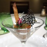 絹姫サーモンのマリネ 生姜風味 カクテルグラスで